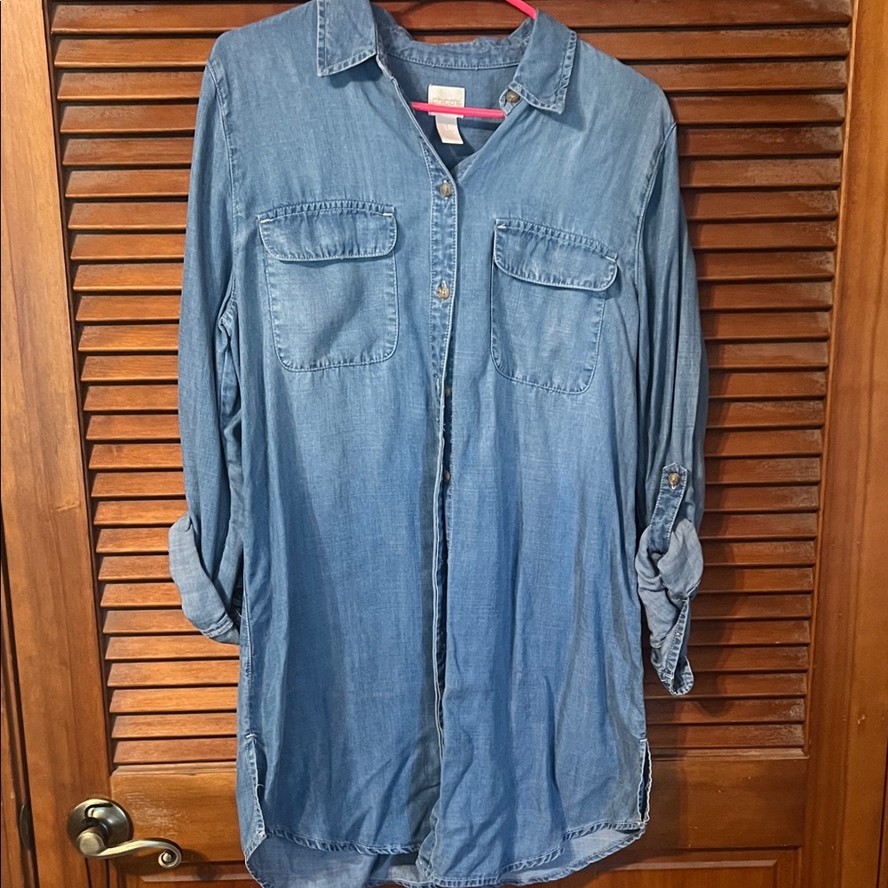 Chico's Blue Long Sleeve Denim Dress